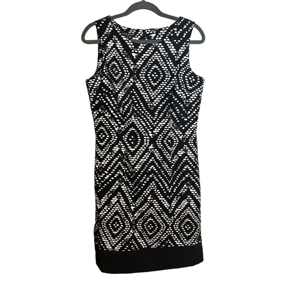 Mario Serrano Italy Sleeveless Black White Dress Geometric Print Sheath 8 Modern
